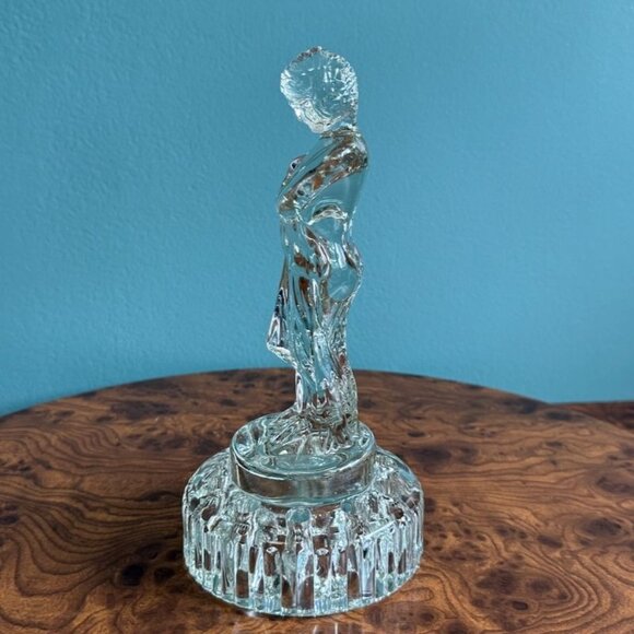 Vintage Cambridge Glass 8" Crystal Clear Draped Lady Figural Flower Frog 10 Hole - Picture 5 of 10